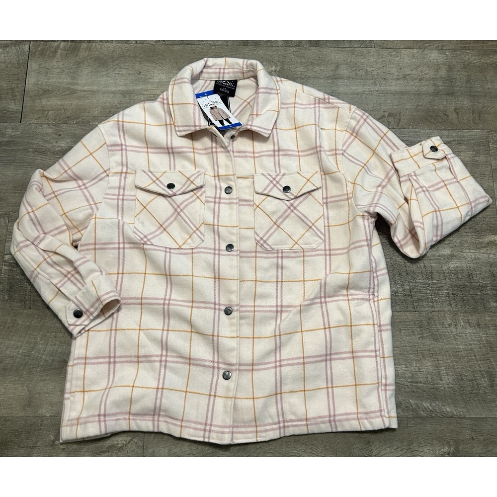 New HFX Flannel Shirt Jacket Women's Large Plaid Pink Relaxed‎ Fit Shacket